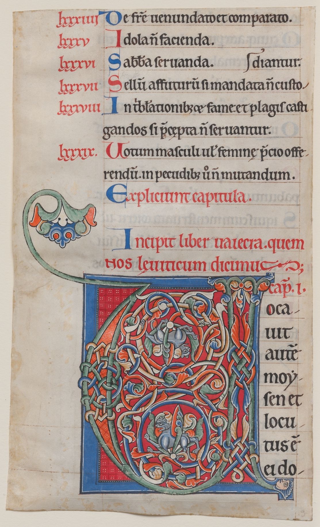 Manuscript
        page from Burgundy (France) Bible, large initial 'V' from the Met.